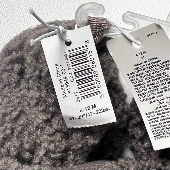 Old Navy Unisex Sherpa Critter Gray Slippers Sz 6-12M - Picture 5 of 8